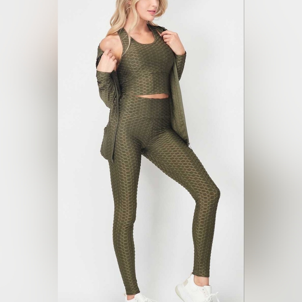 3 Piece Scrunch Butt Leggings, Top and Hoodie Set